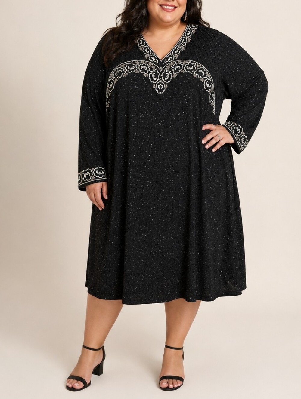 Vintage Brilliante by JA Black Silk Beaded Sequin Midi Cocktail Dress Size 4X